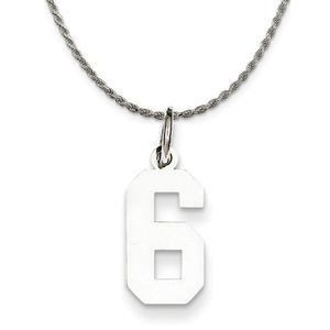 Sterling Silver Athletic Lg Polished Number 6 Necklace - 24 Inch